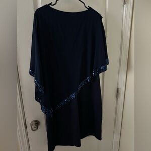 Elegant Navy Blue Dress with Sequin Trim